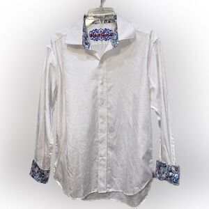 Robert Graham Mens Medium Paisley Accent Embossed Textured Print Button Down Up